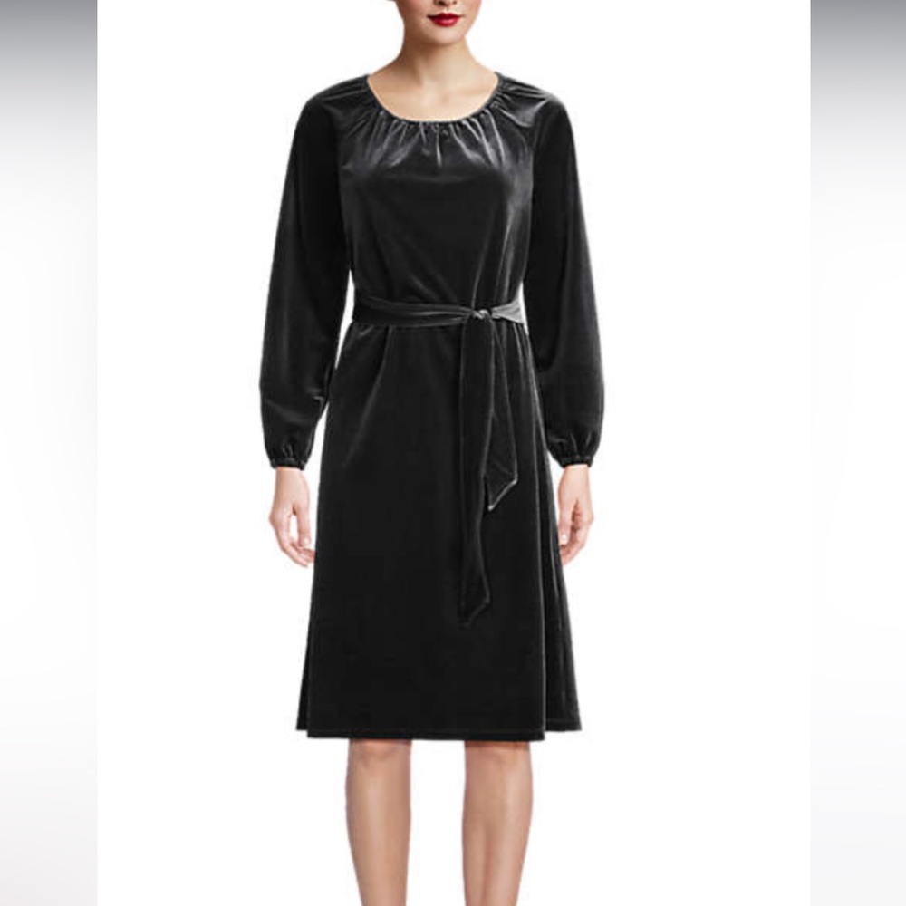NWOT Lands End Womens Velvet Peasant Knee Length Dress Size L